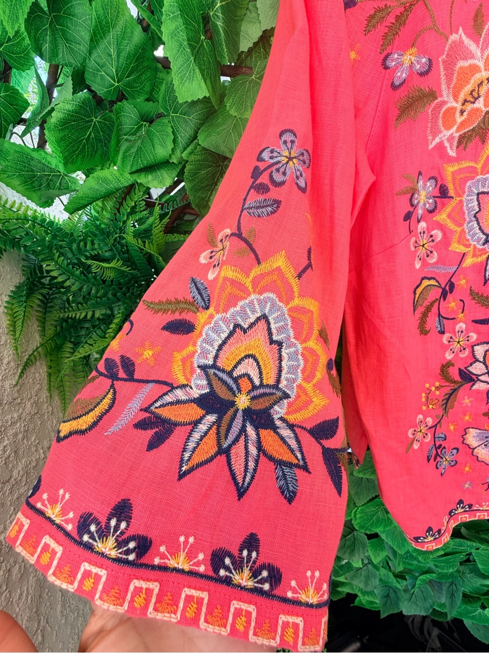 John Mark Coral Embroidered Floral Tunic - Picture 3 of 10